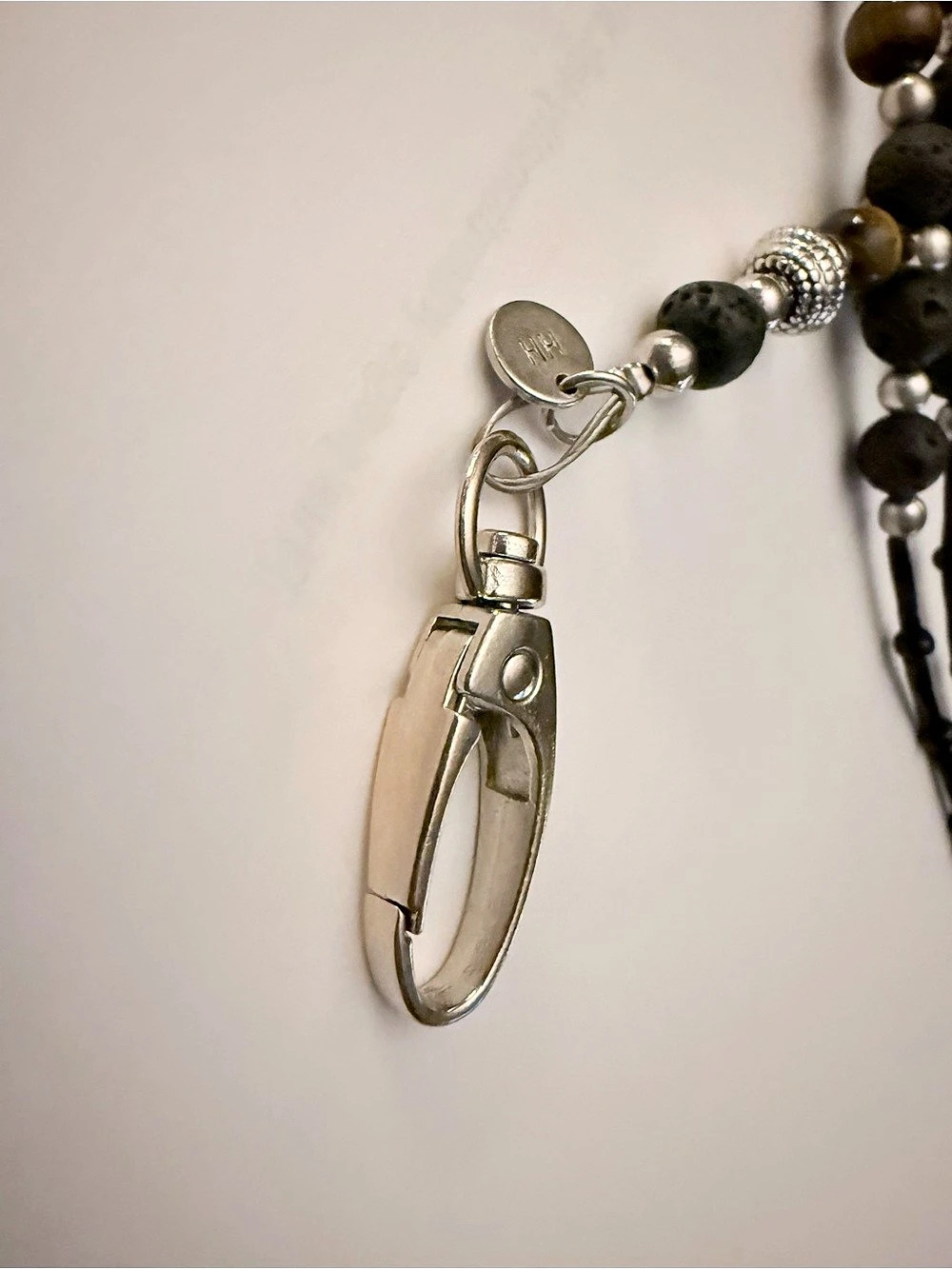 Tiger Eye Beaded Lanyard in Silver, Black & Brown - Picture 7 of 9